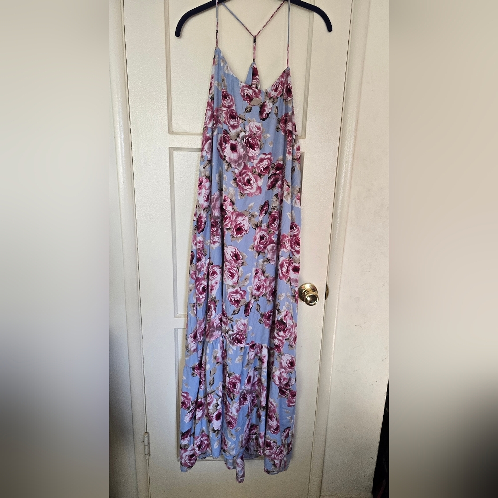 Floral Maxi Skirt in Blue and Pink